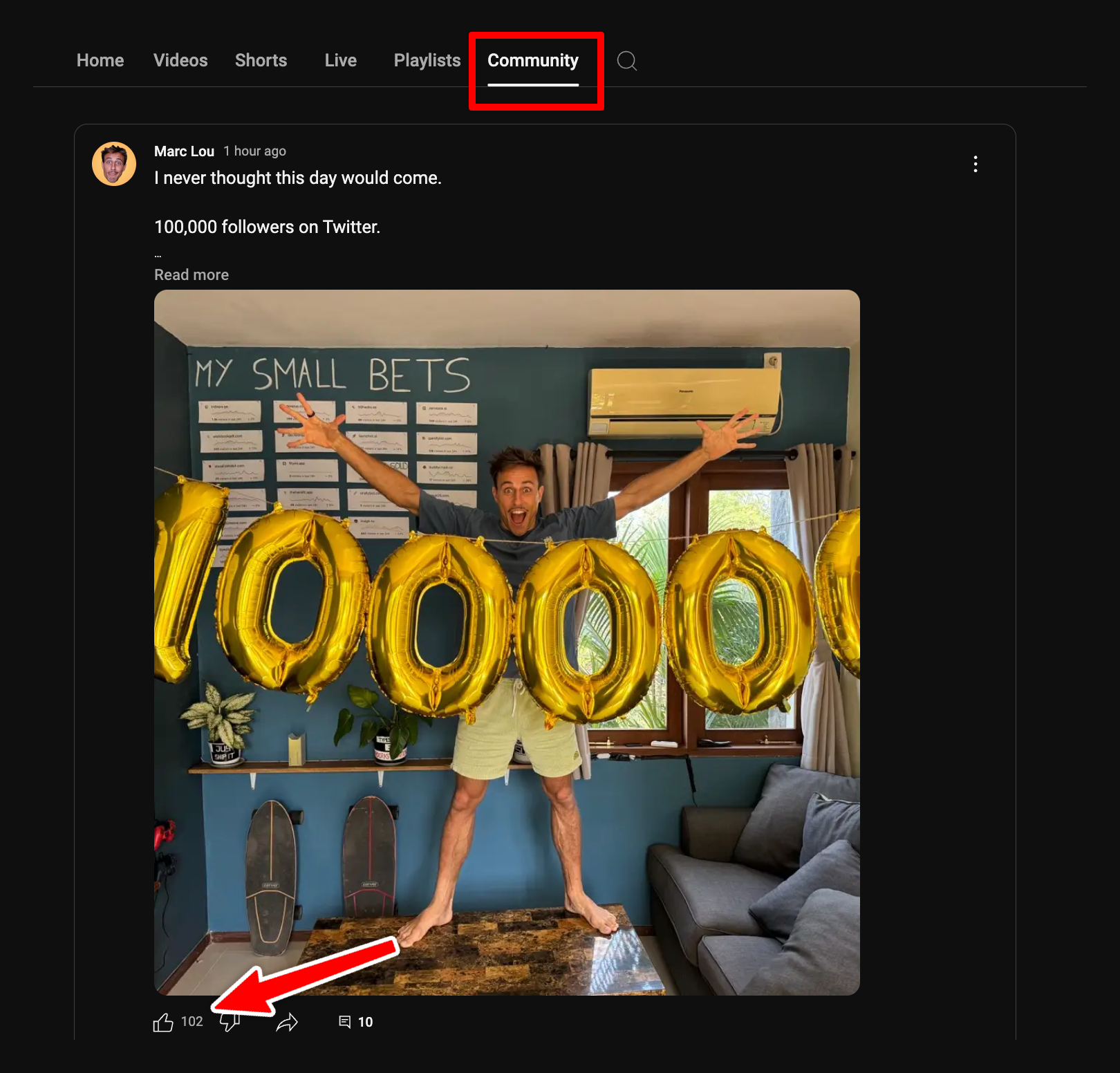 community tab on YouTube