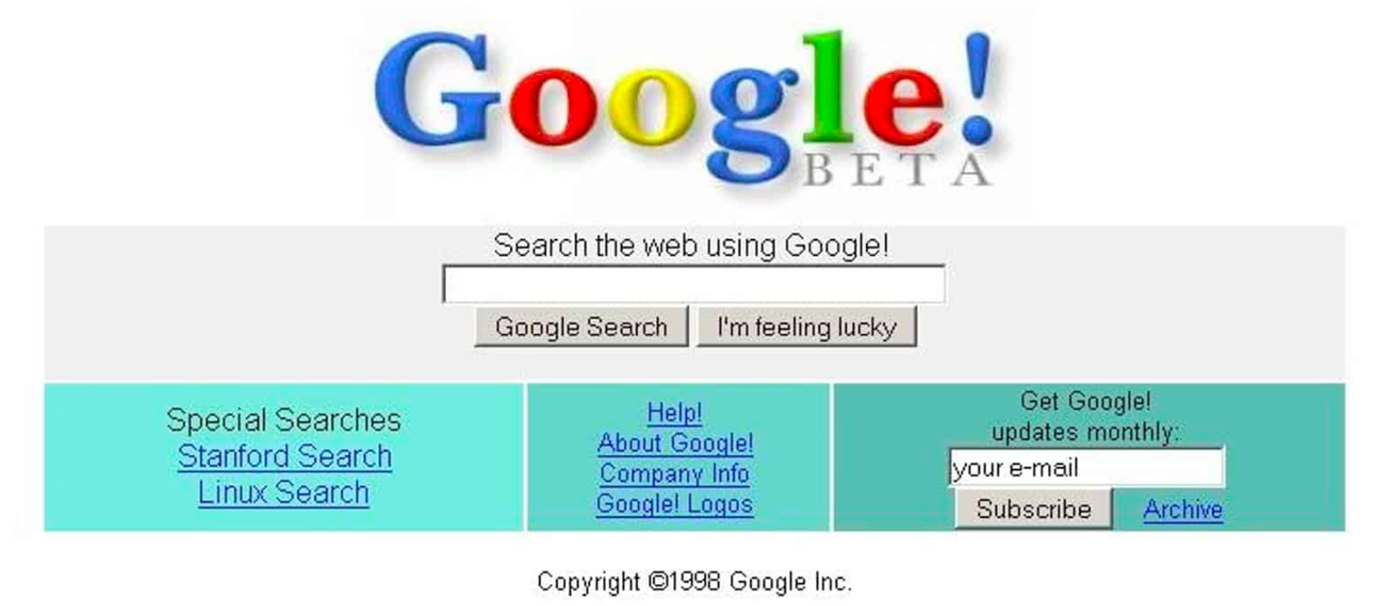 Early version of Google Search (1998)