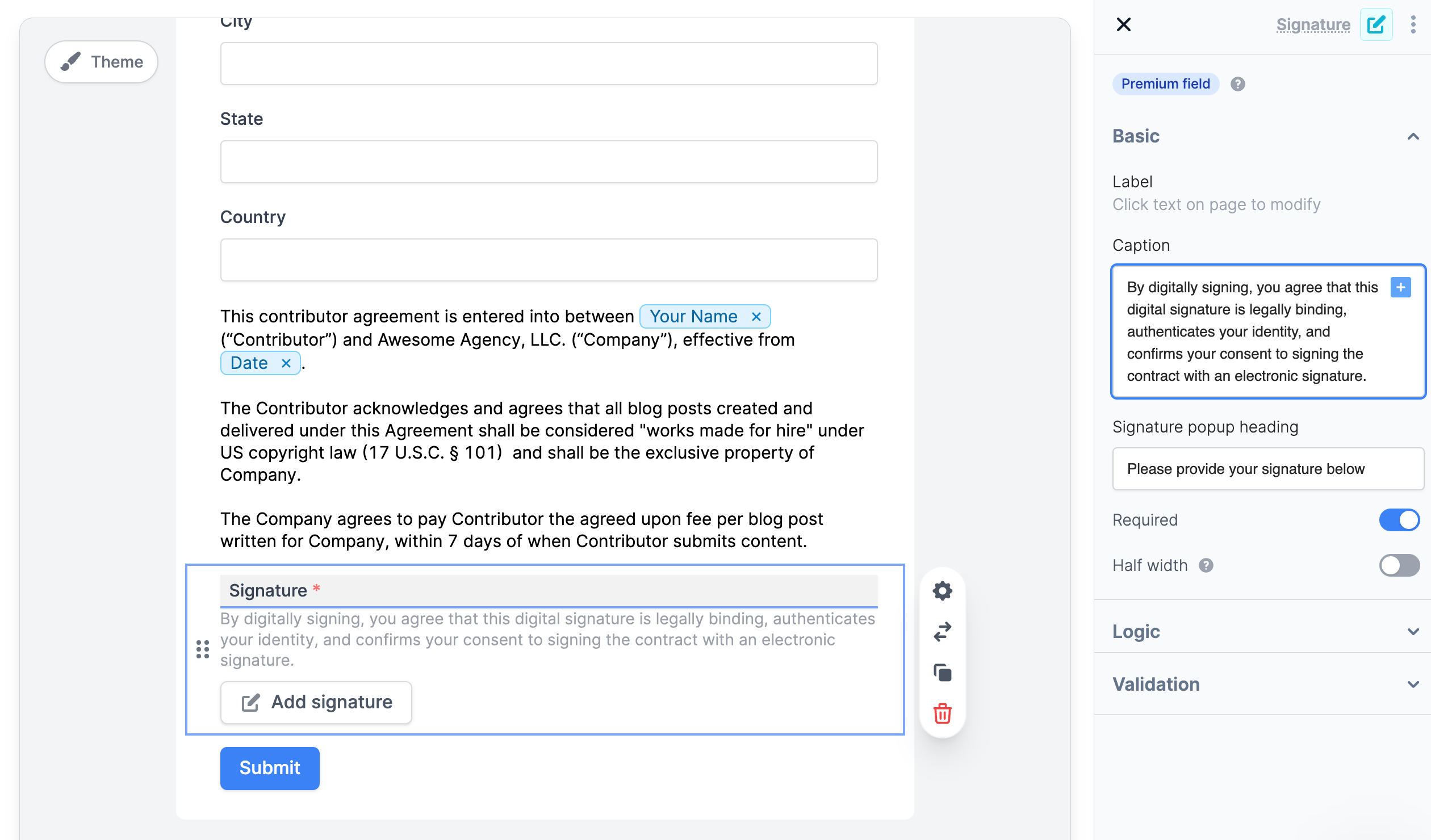 Add a caption to your signature field for eSign compliance