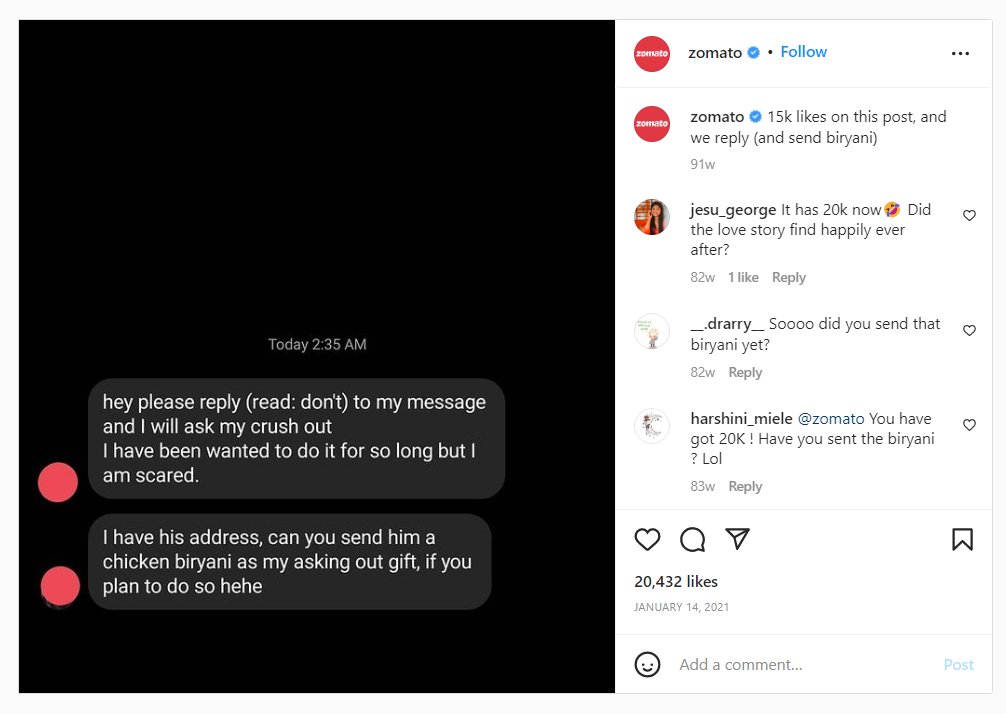 Did they send the biryani? Yes, we did. 