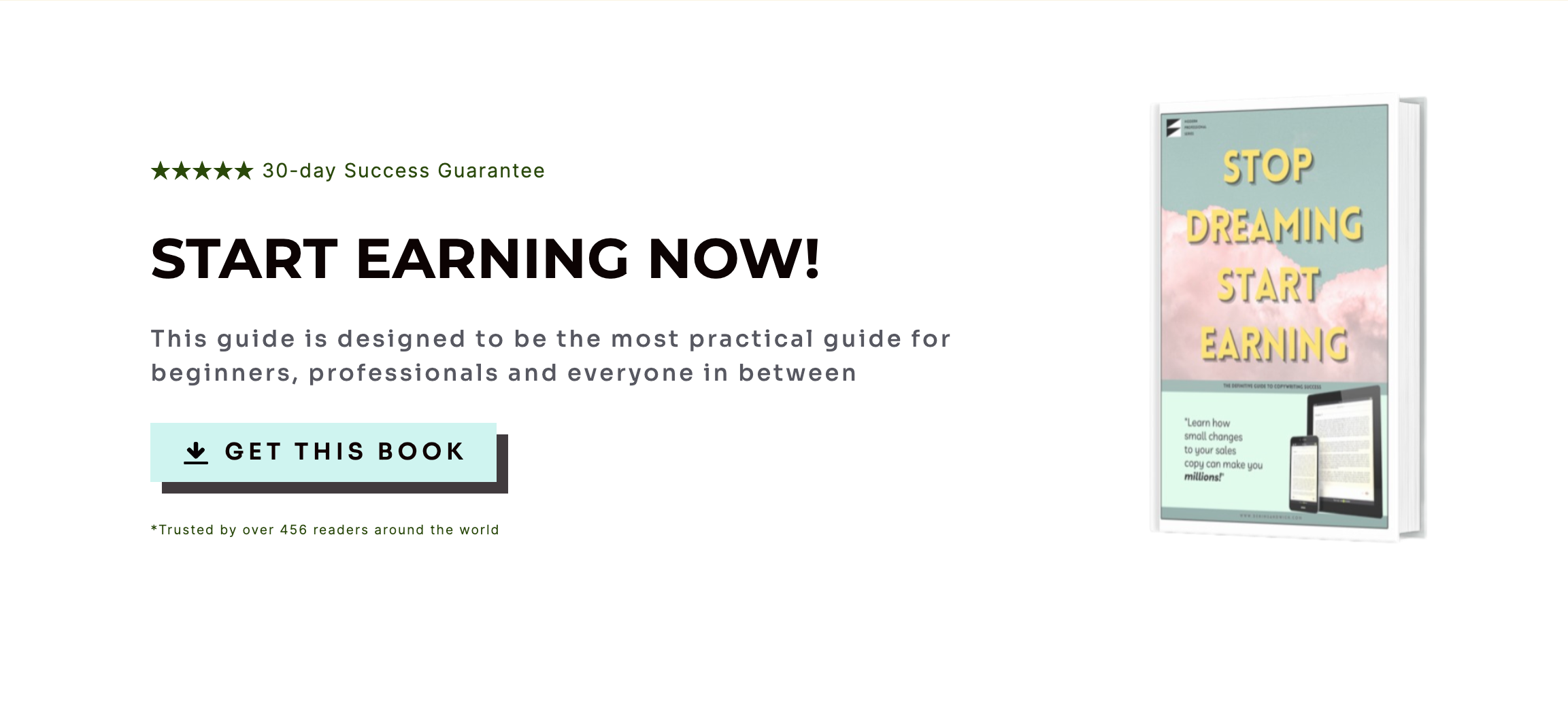 Stop Dreaming Start Earning copywriting success eBook sales image - banner