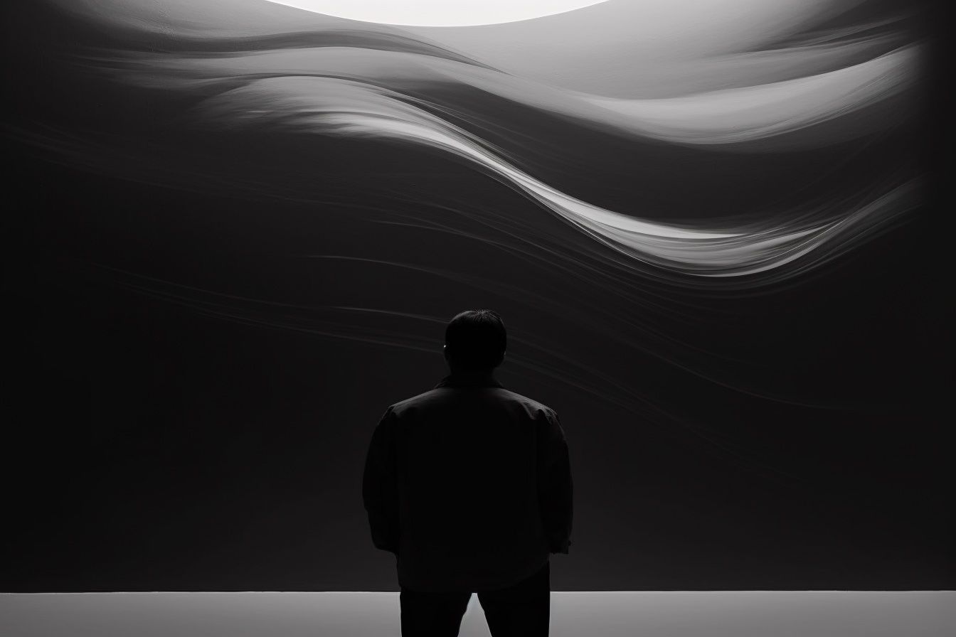 AI-generated image. MJ prompt: As a creative, sometimes you feel like you're shouting into a vast void, not knowing if your words or works will connect with anyone or simply float endlessly in the abyss. abstract minimalism --ar 3:2 --v 5 --s 750