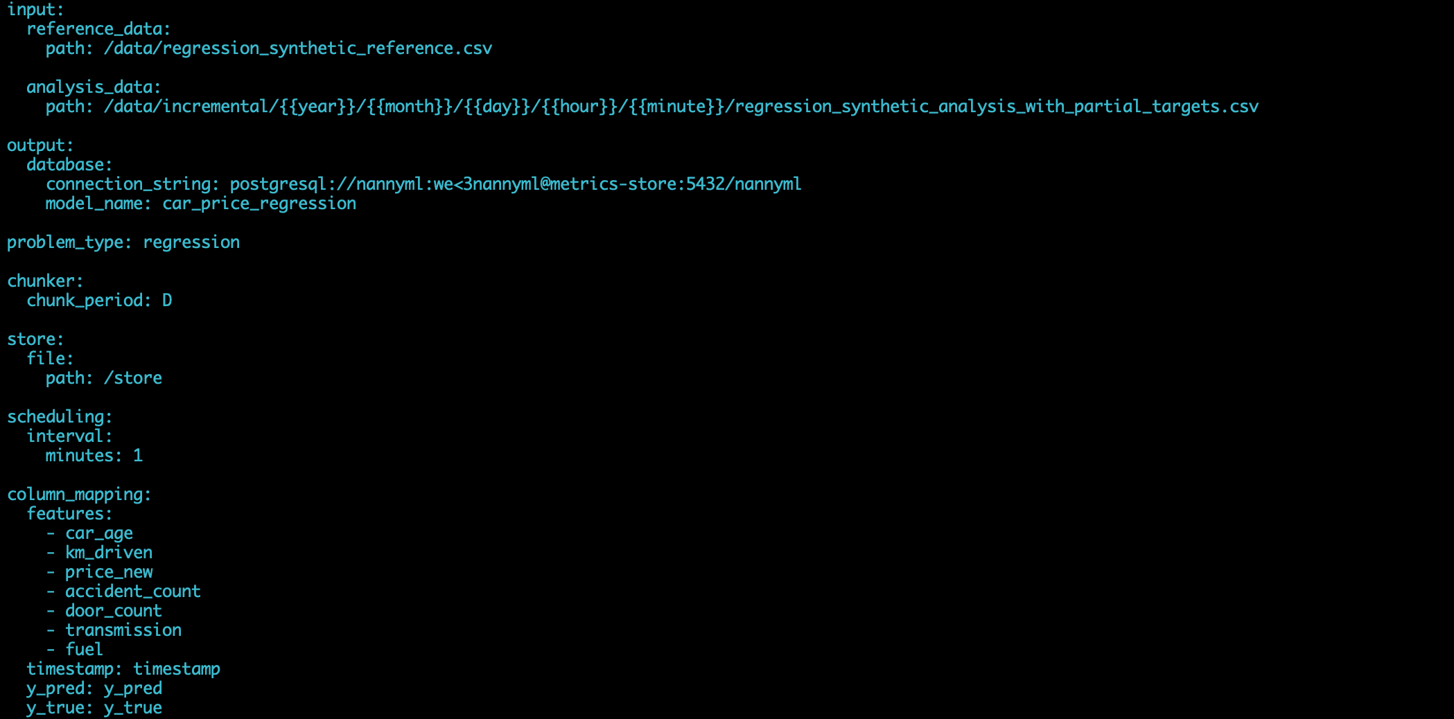 Terminal screenshoot of nann.yml file.