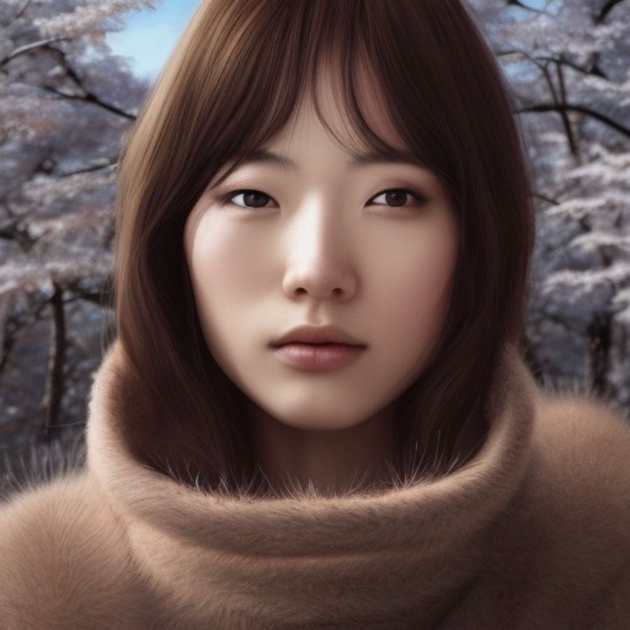 Prompt: Profile of a beautiful Japanese model in a quiet winter Japanese countryside village