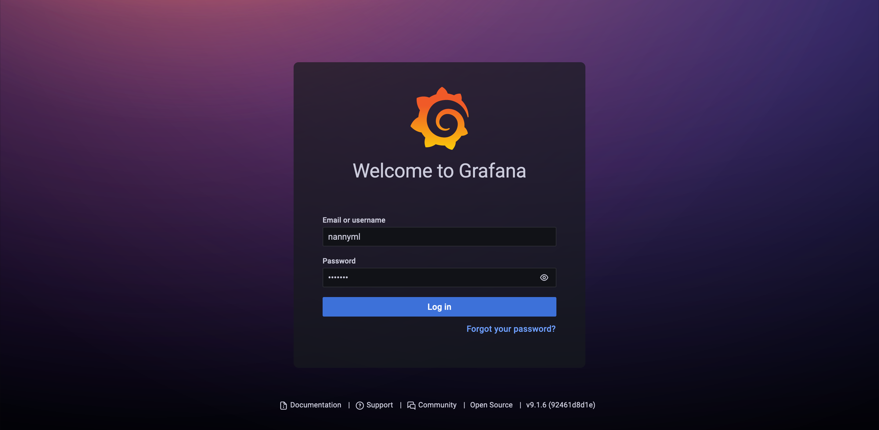 Grafana local host website.