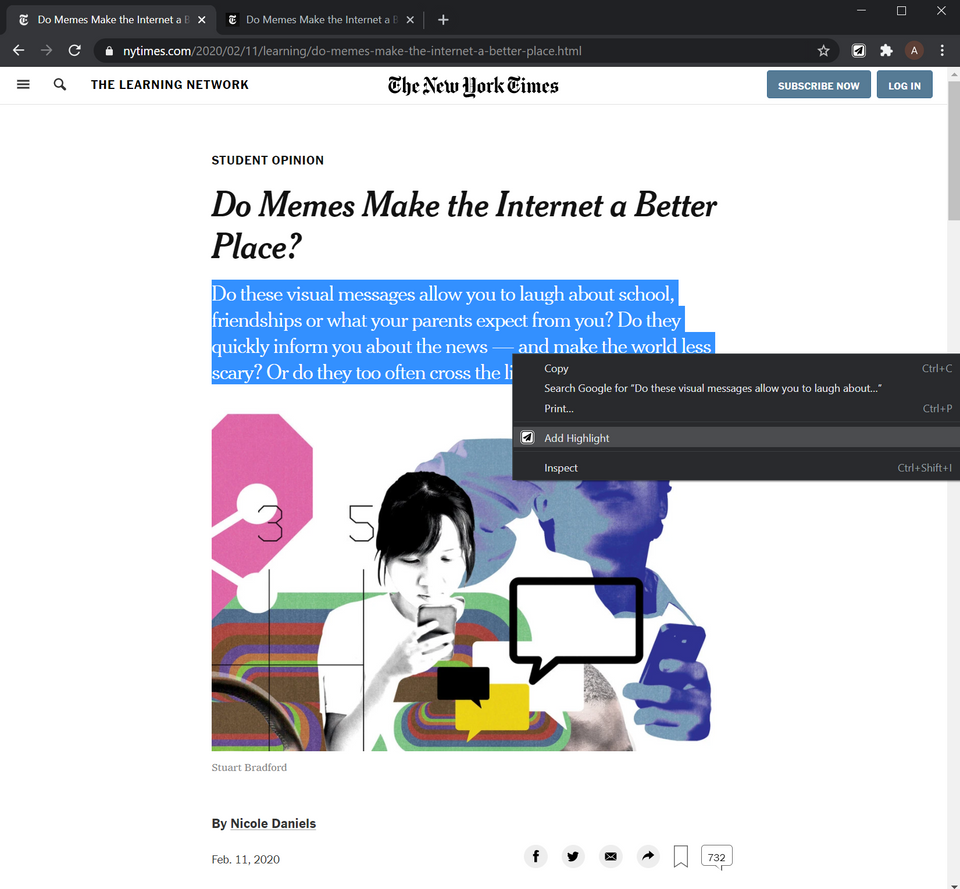 Surligner le texte et faire “Add to Highlights”