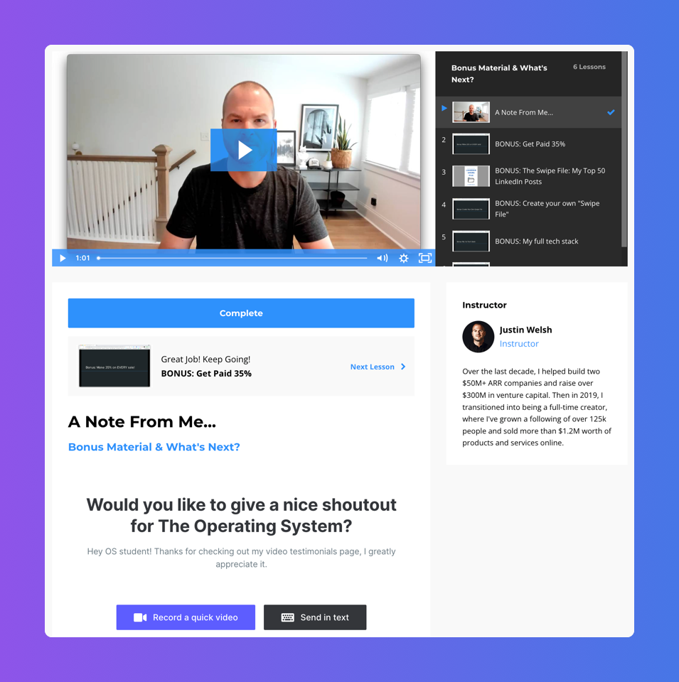 Justin Welsh - Collecting testimonials for your course