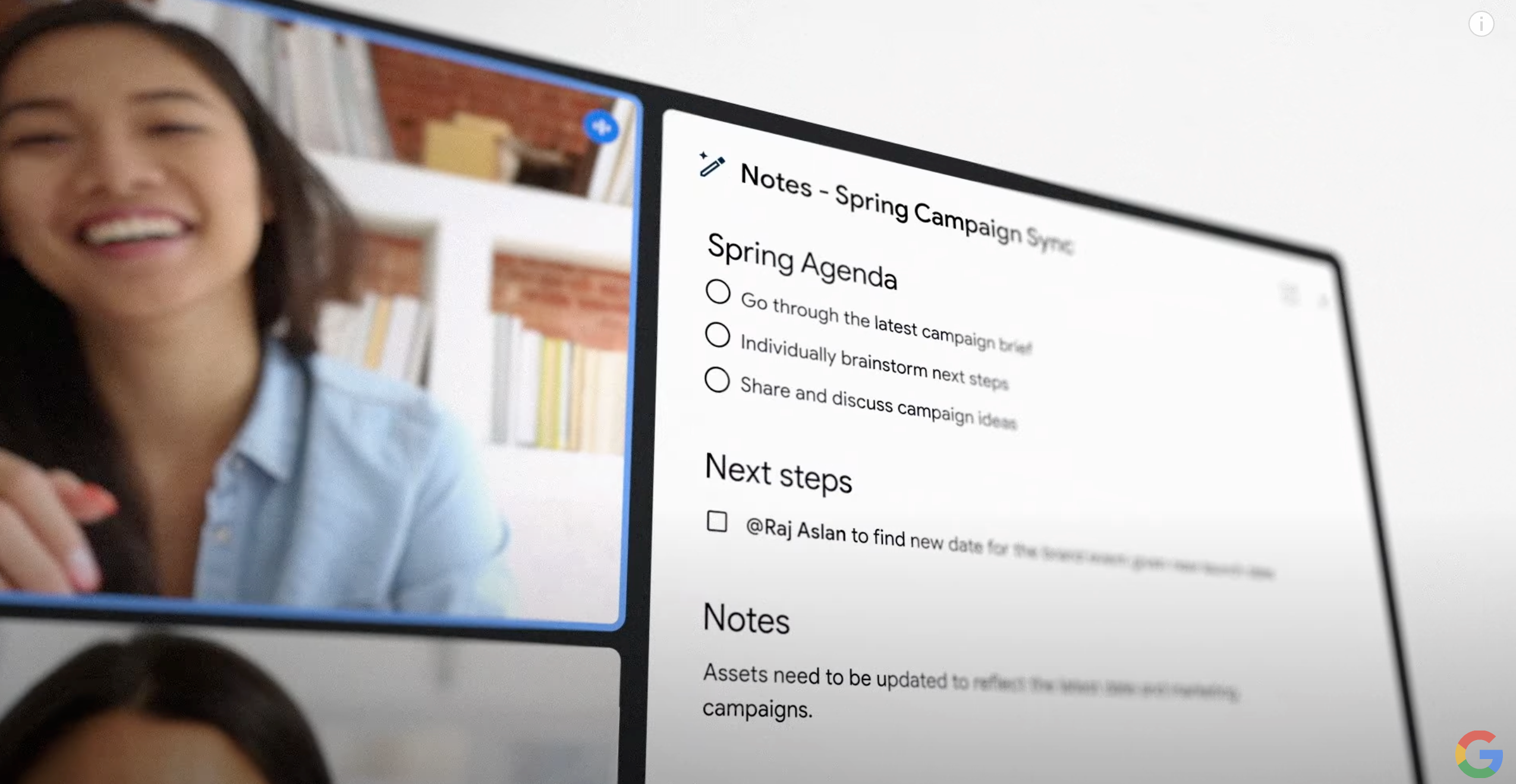 AI can help transcribe spoken words into meeting notes and turn them into specific actionable bullet points.