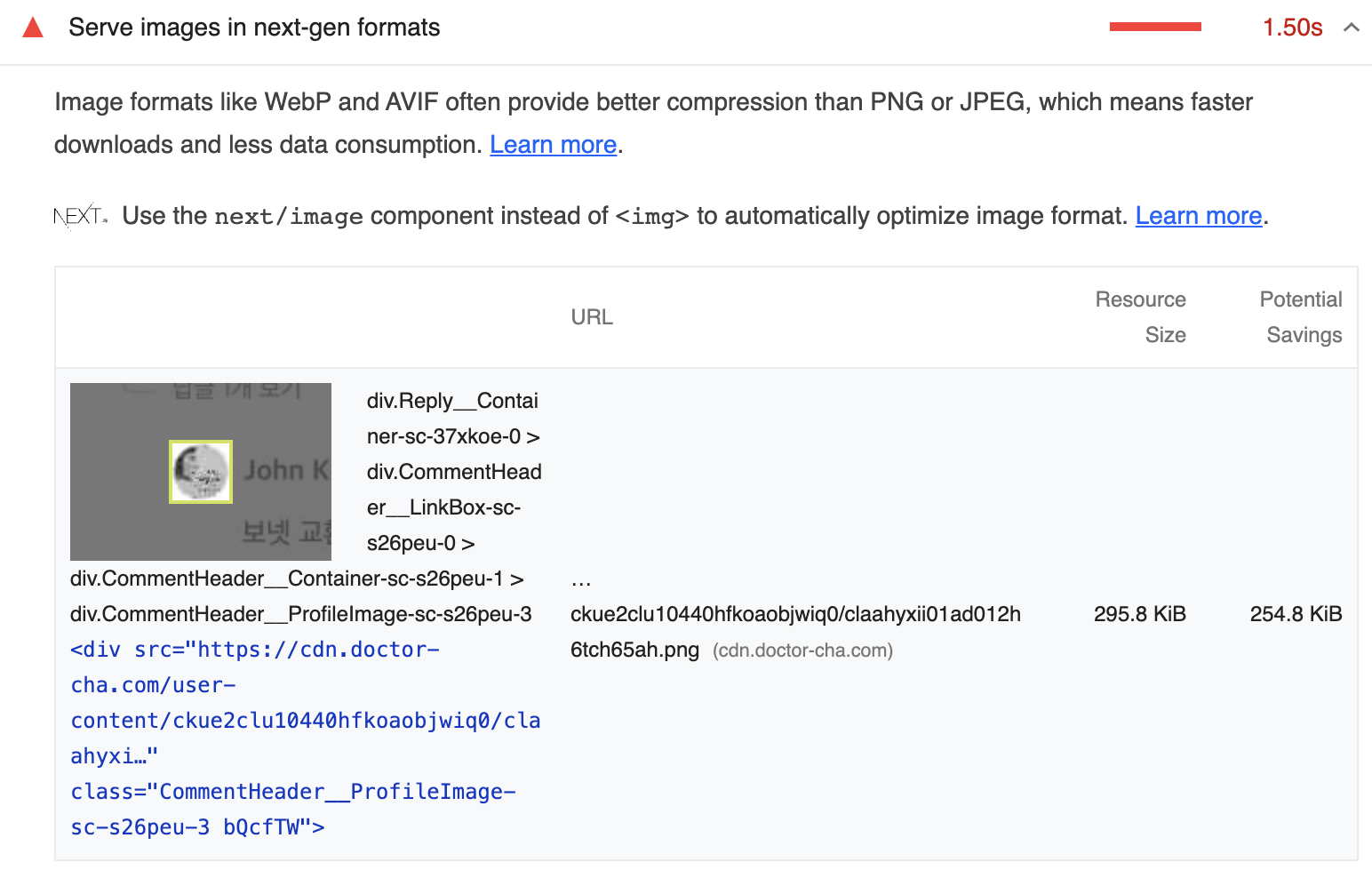 사진 12. Lighthouse의 Serve images in next-gen formats