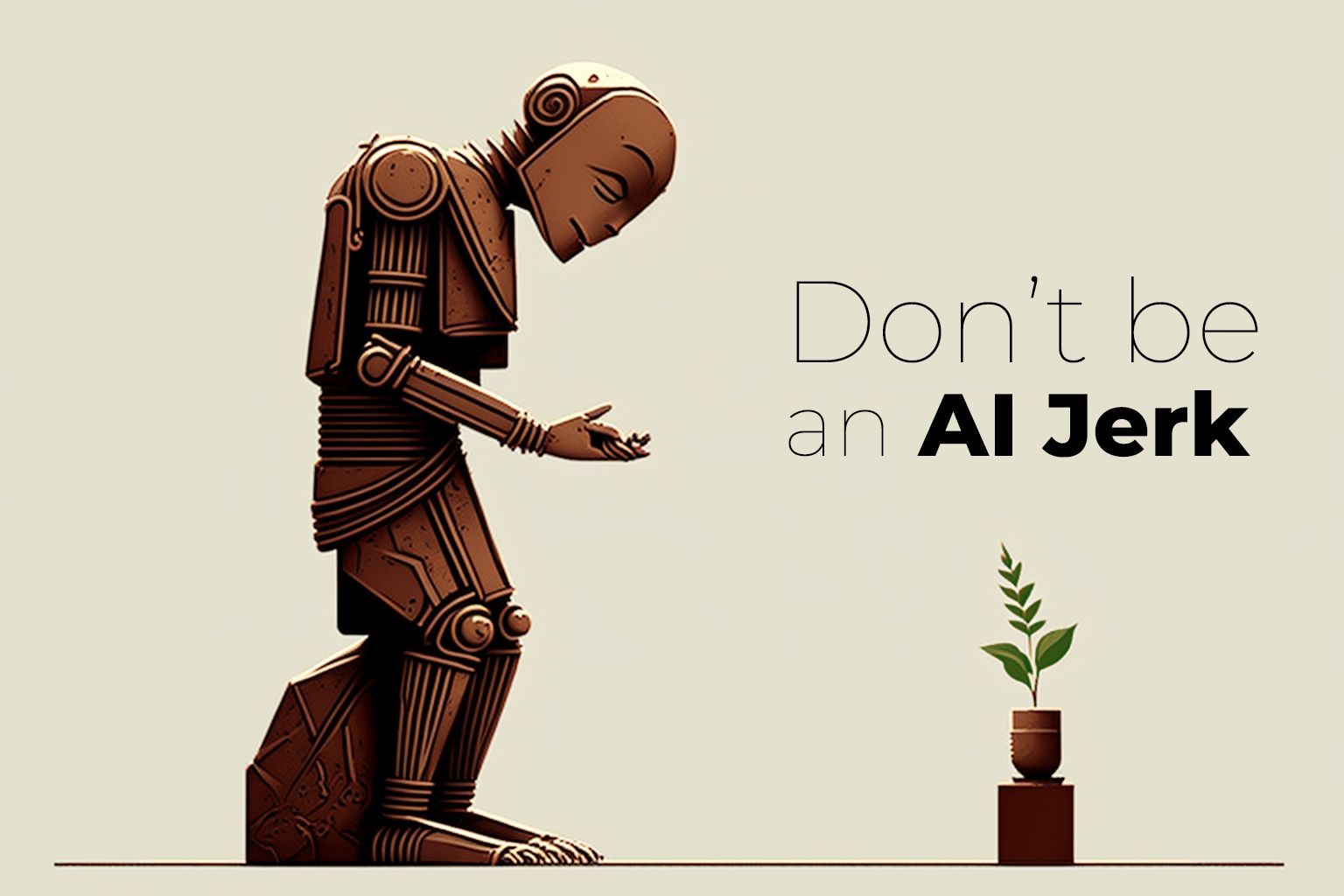 AI-generated image using MidJourney. Prompt: don't be an AI jerk minimalism