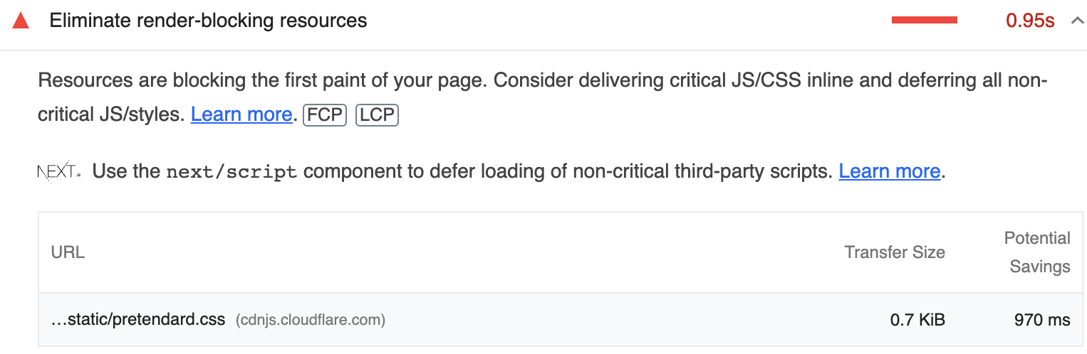 사진 15. Lighthouse의 Eliminate render-blocking resources