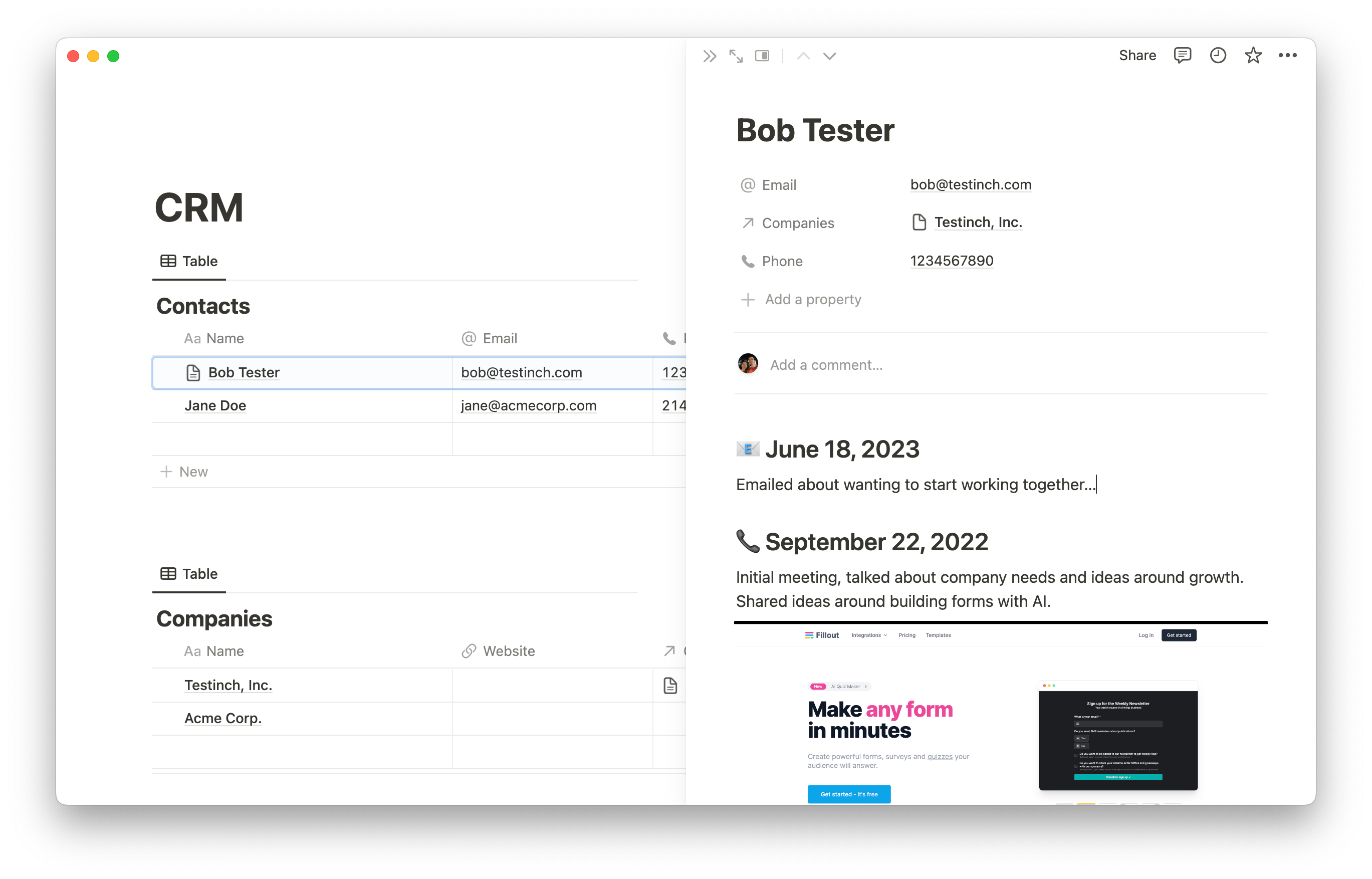 Notion’s notes let you add details about anything to your contacts.