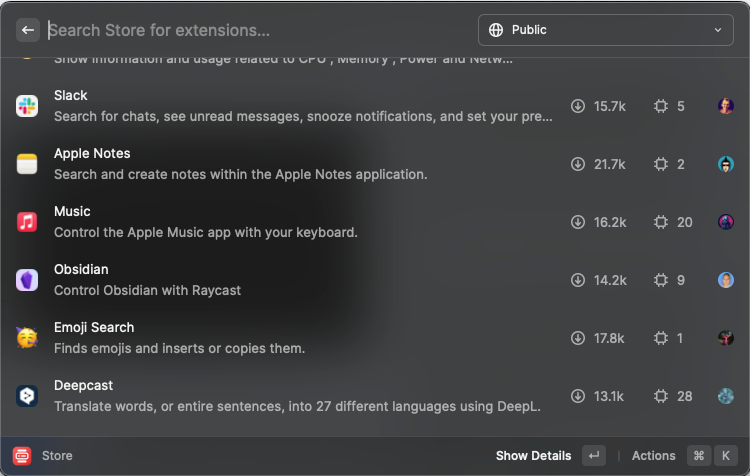 Extension listing from the Raycast Store