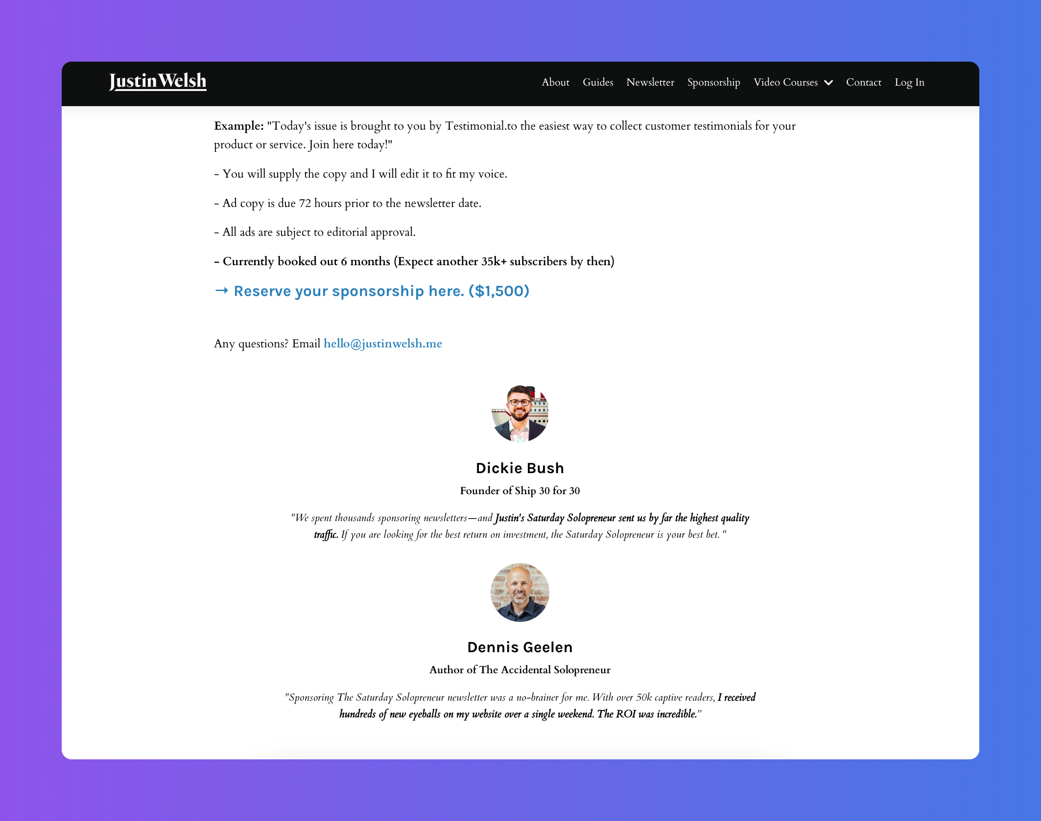 Justin Welsh - The Saturday Solopreneur Sponsorship