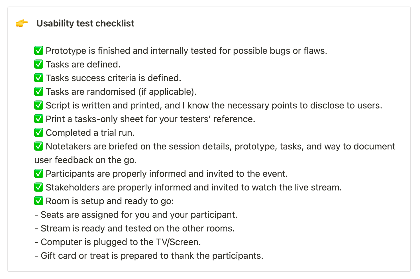 Here’s the usability testing from UX Playbook