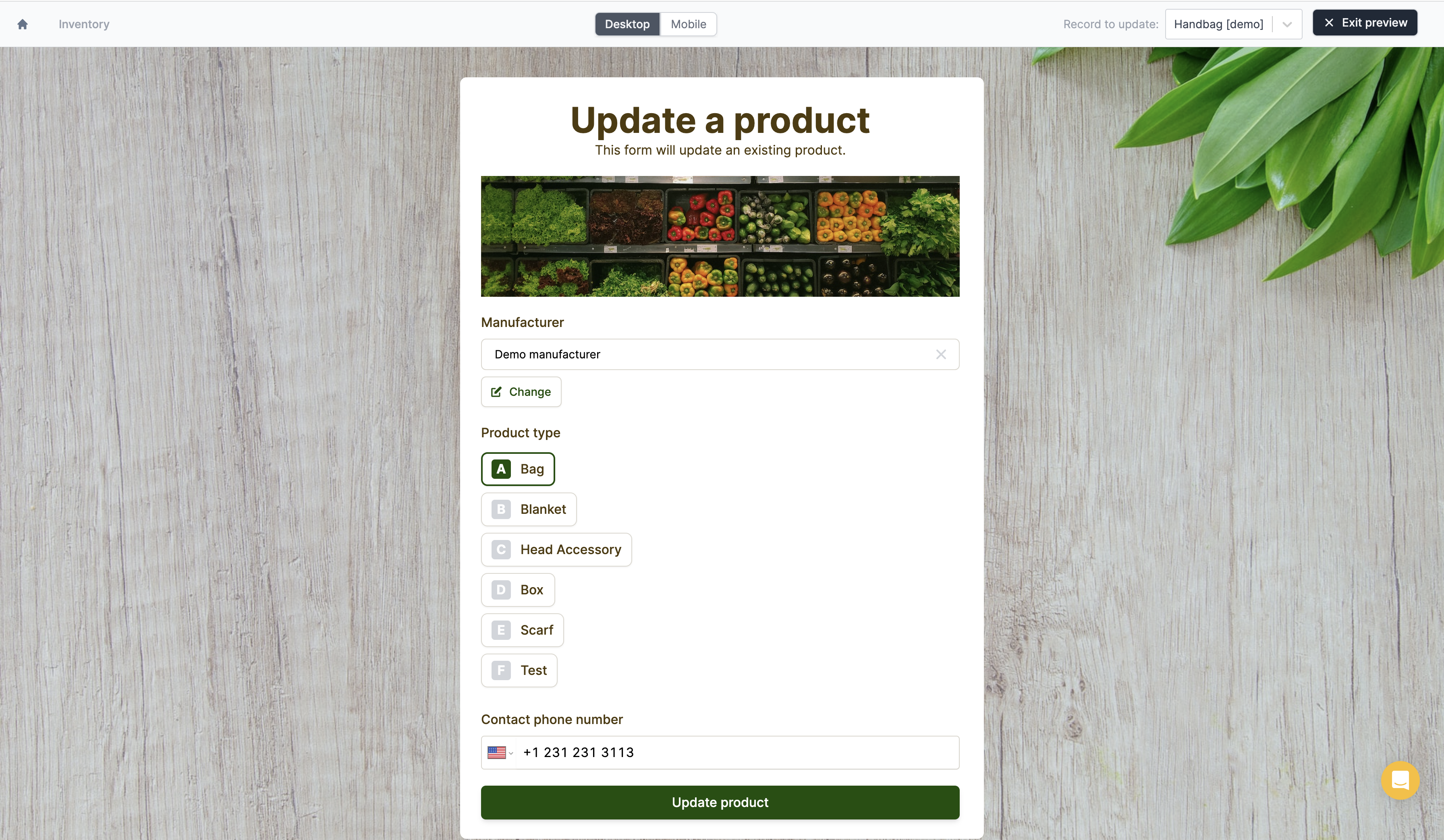 Note: selecting the record to update is provided as a convenience while in “preview” mode.