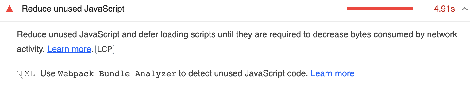 사진 13. Lighthouse의 Reduce unused JavaScript