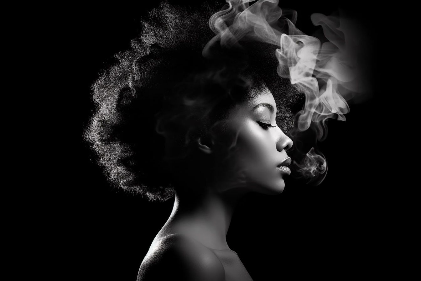 AI-generated image. MidJourney prompt: Create a minimalistic design portrait with a one color or smooth gradient background for a design aesthetic, that encapsulates the global diverse concept of beauty, using luminogram effects to highlight the delicate features of a face or silhouette. --ar 3:2 --v 5 --s 750