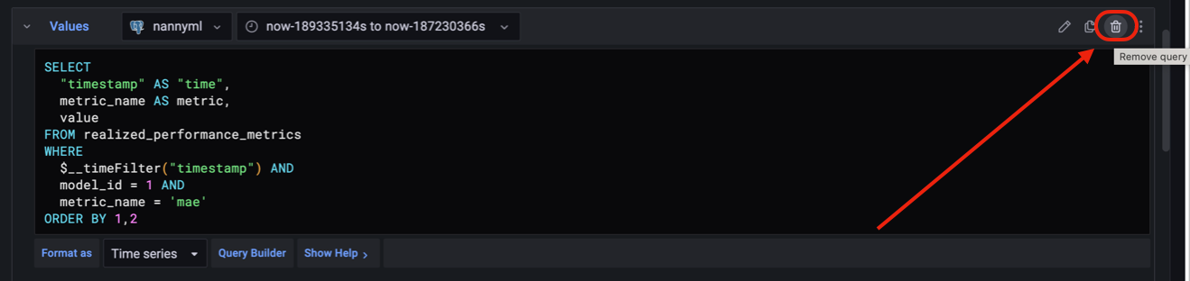 Removing the Values query in Grafana.