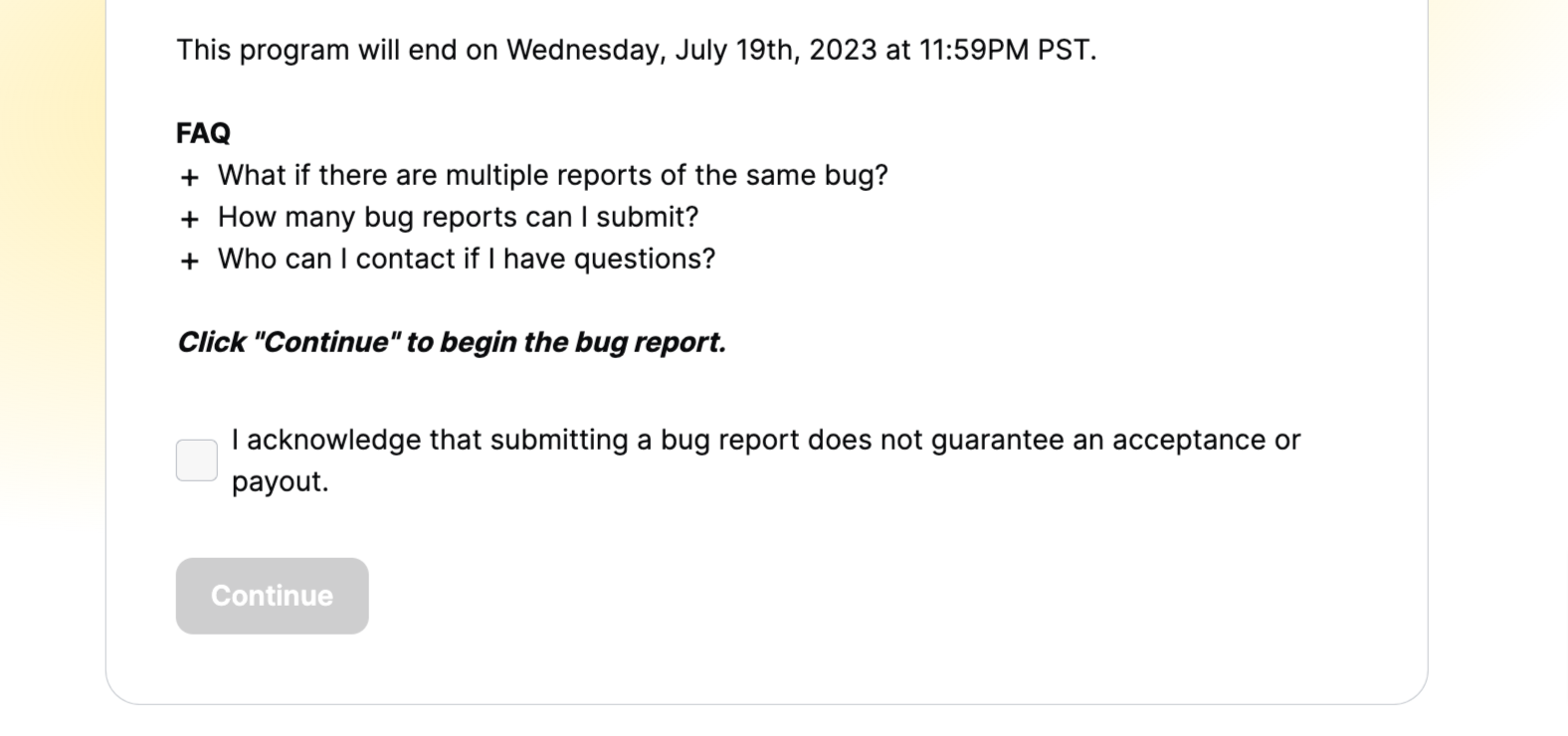 In order to continue to the actual form, applicants must check the box and press the Continue button to consent.