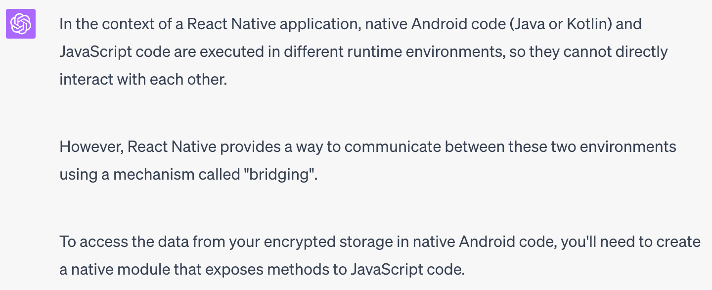 React Native의 bridging을 사용하여 두 코드의 데이터를 연결하는 방법을 제시해주었습니다.