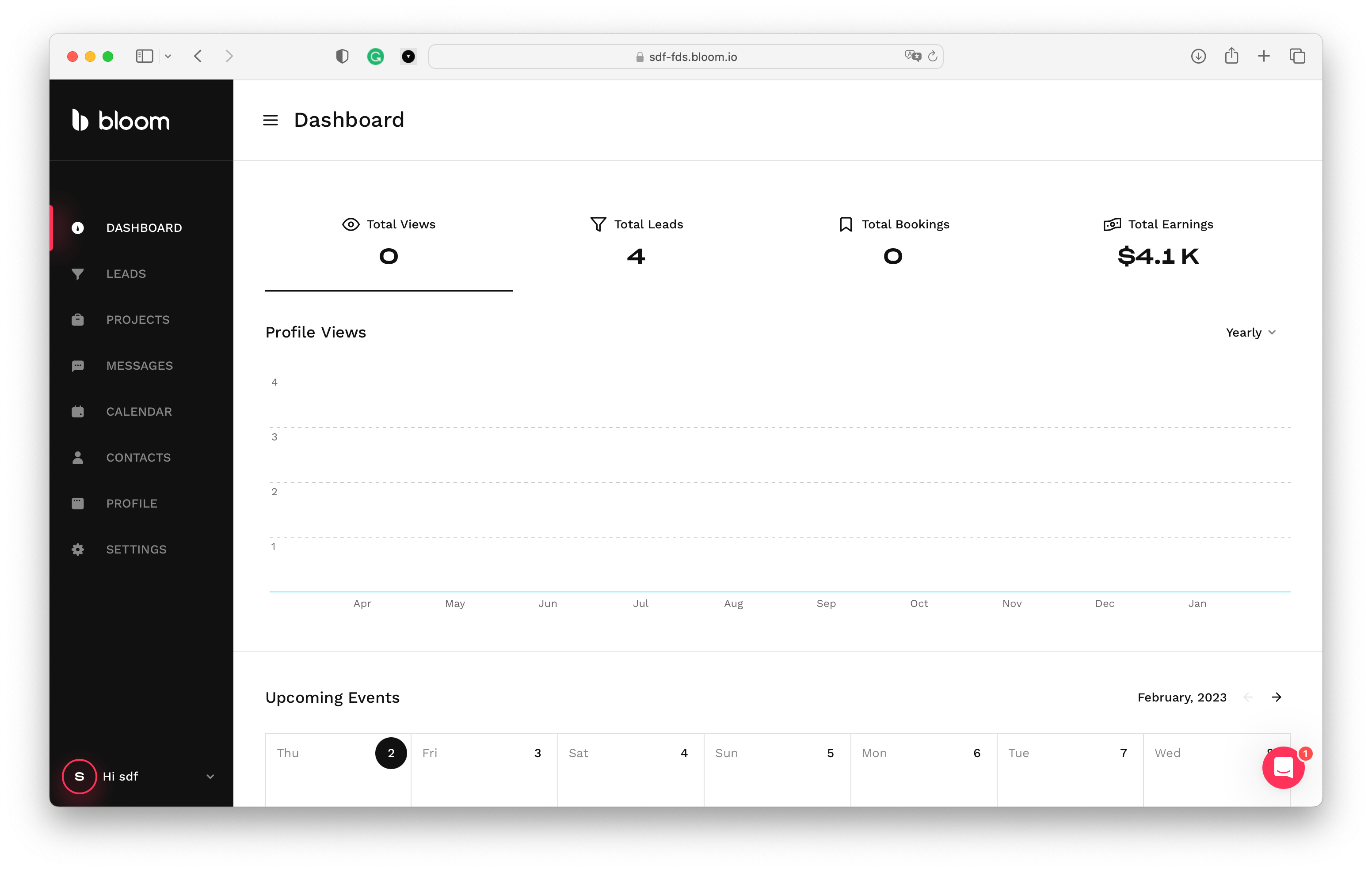 Bloom interface. The ultimate CRM for creative professionals.