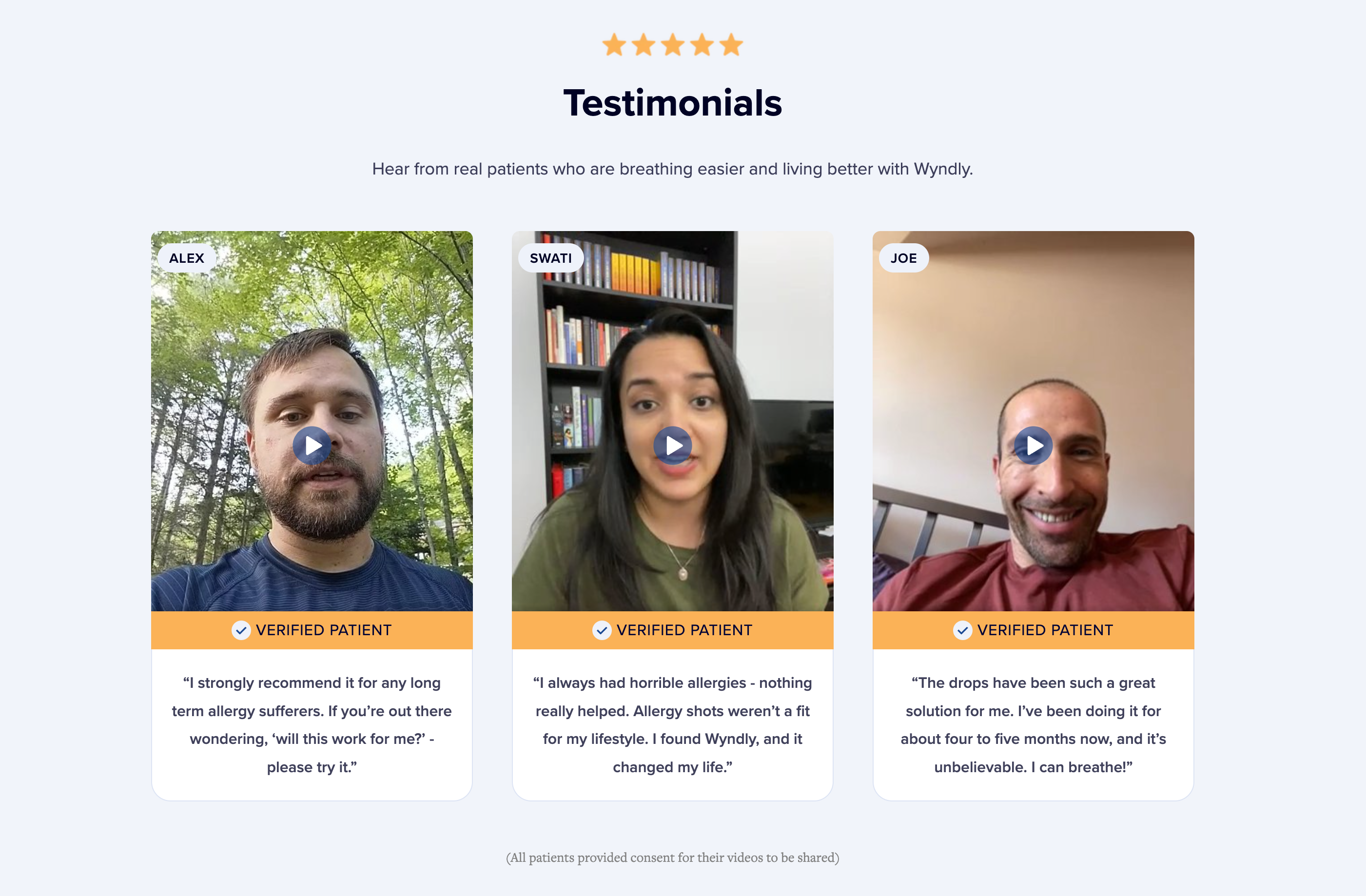 Wyndly (YC W21) uses testimonial.to to collect and showcase video testimonials from its patients on their website