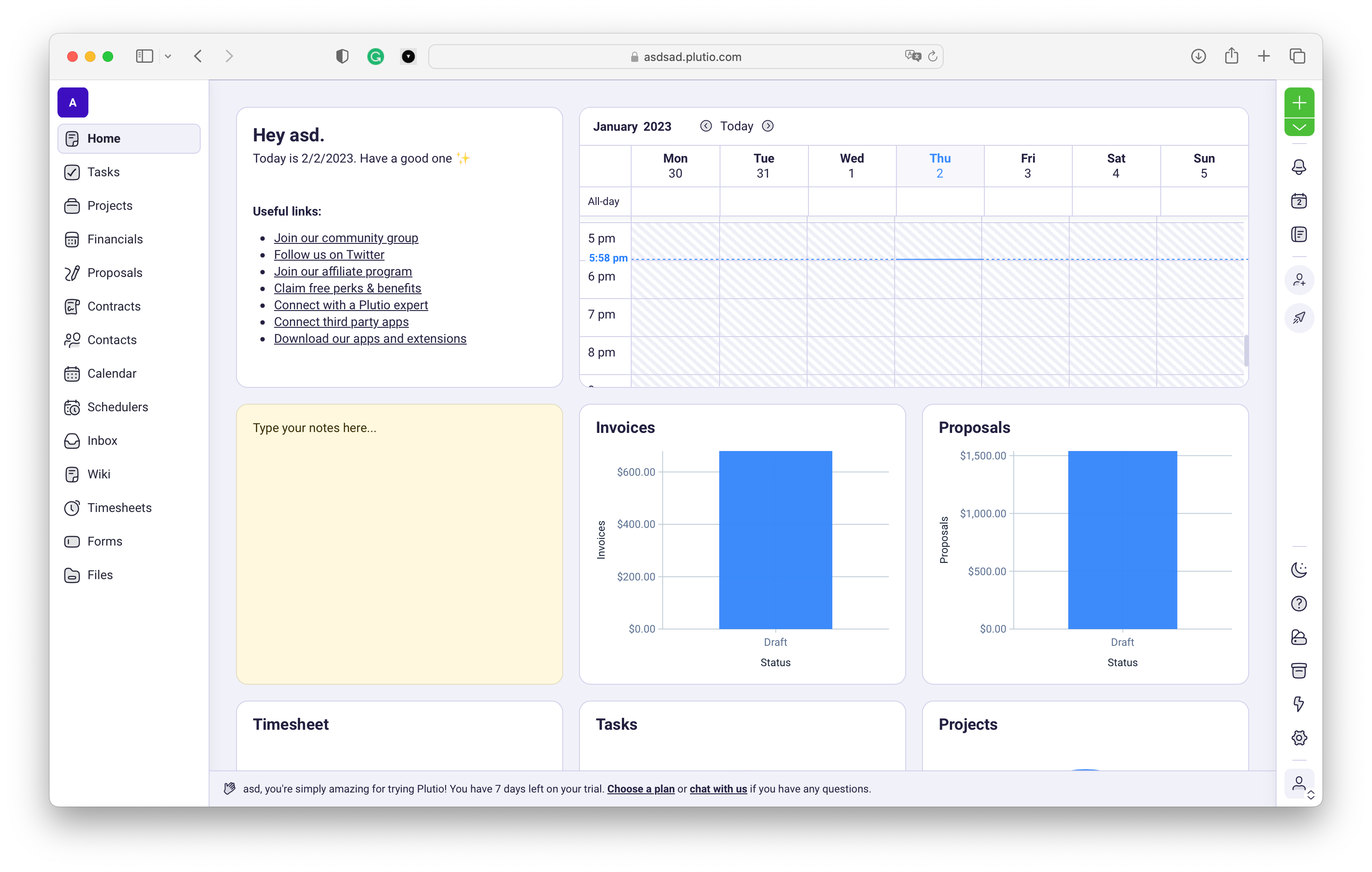 Plutio interface. The Complete Toolkit to Run Your Business.